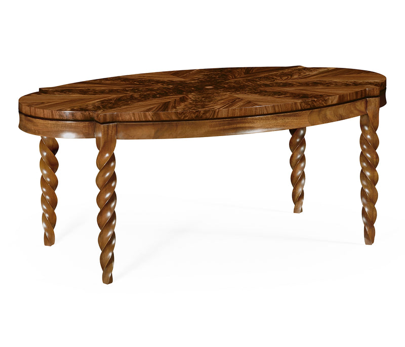 JC Modern - Twist Collection - Oval Walnut Barleytwist Quatrefoil Coffee Table