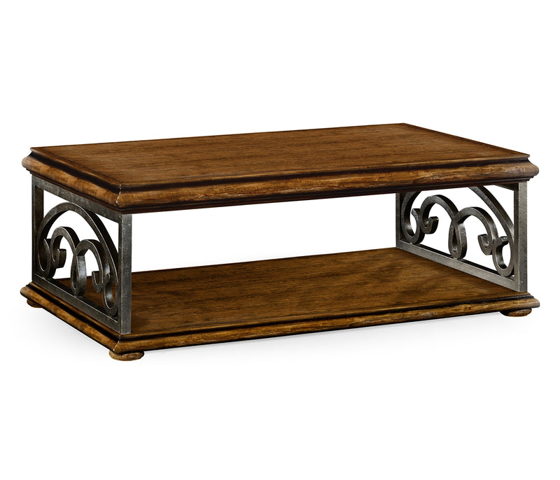 JC Edited - Artisan Collection - Rustic Walnut Coffee Table with Wrought Iron Base