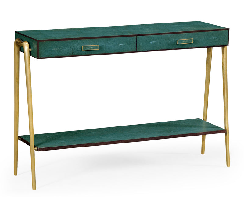 JC Modern - Luxe Collection - Teal Faux Shagreen and Brass Legged Console