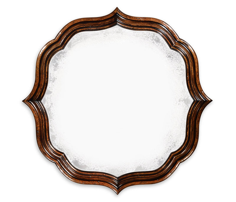 Moroccan Collection - Rustic walnut round antique mirror