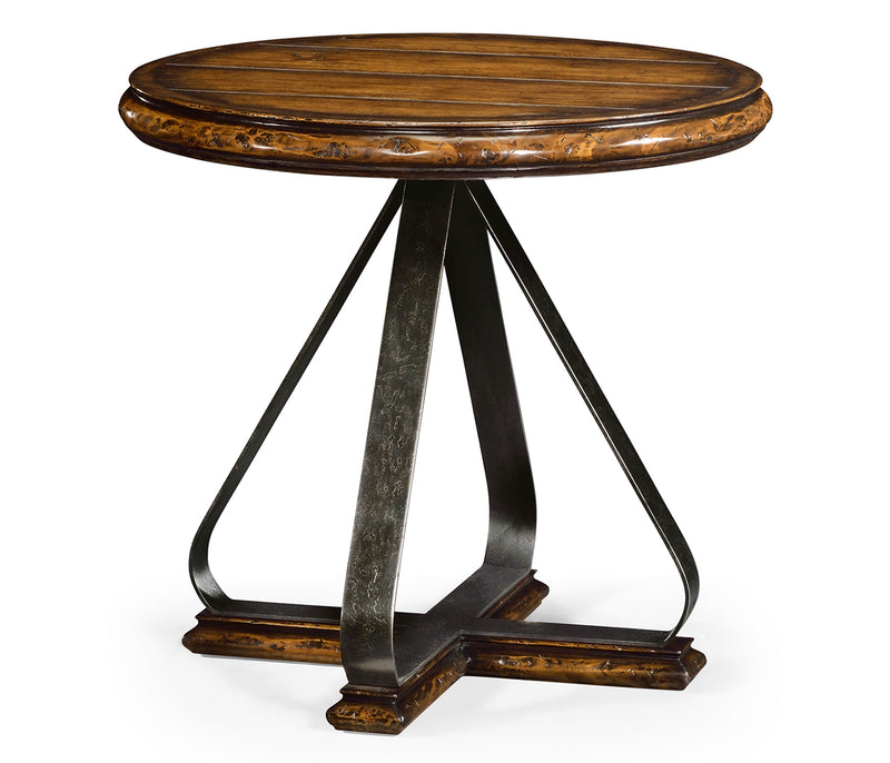 JC Edited - Artisan Collection - Round Side Table with Iron Base in Rustic Walnut