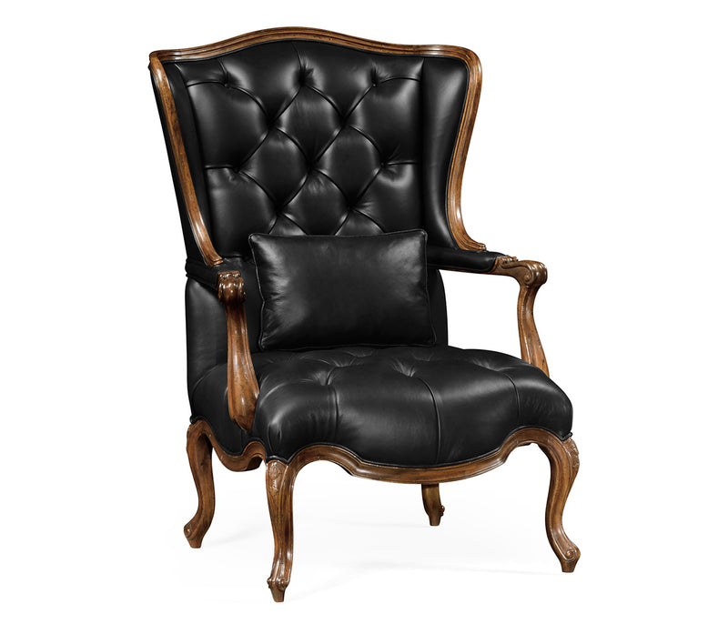 Windsor Collection - Wing-backed chair in black leather