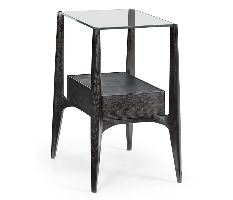 JC Edited - Architects House Collection - Rectangular Architects Black Mocha Oak End Table with Under-tier and Glass Top