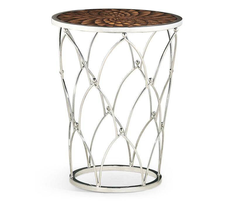 JC Modern - Icarus Collection - Feather Inlay & Stainless Steel Round Side Table