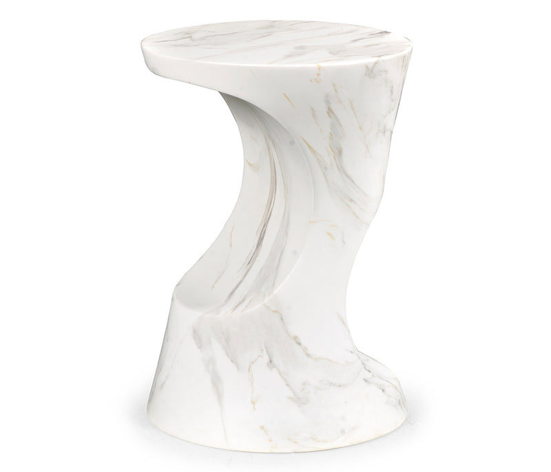 JC Outdoor - Biscayne Collection - Round Faux White & Grey Marble Cut-Out Lamp Table