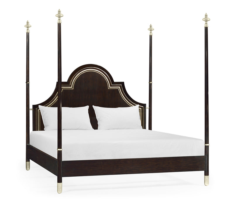 Kensington Collection - Four Poster Ebonised & Silver-Leaf UK Queen Bed