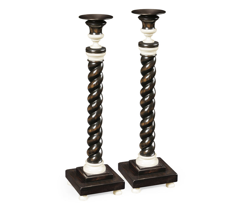 Kensington Collection - A Pair of Charcoal & Faux Bone Candlesticks