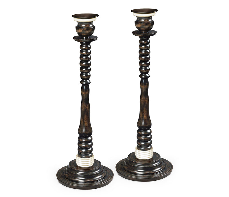 Kensington Collection - A Pair of Charcoal & White Candlesticks