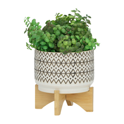 CERAMIC 7" ABSTRACT PLANTER ON STAND, IVORY