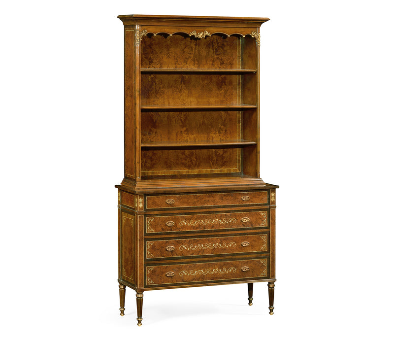 Duchess Collection - Tall Burl Walnut Bookcase on Chest