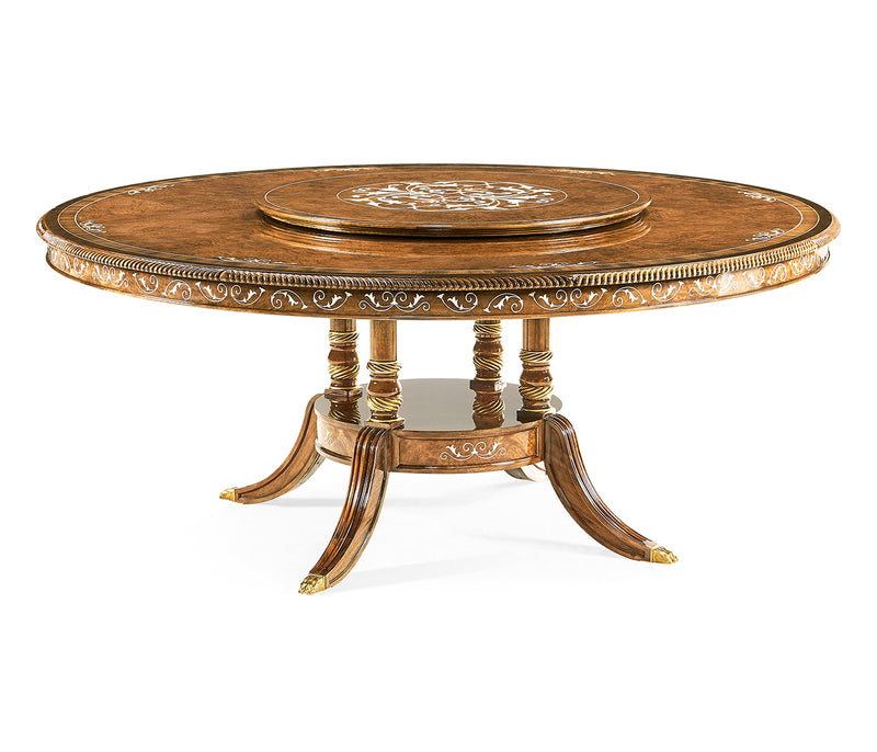 Duchess Collection - 70" Burl & mother of pearl round 70 3/4" dining table