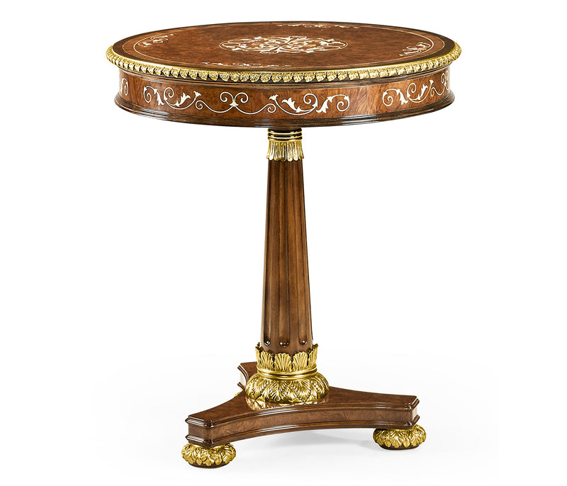 Duchess Collection - Burl & mother of pearl inlaid round side table