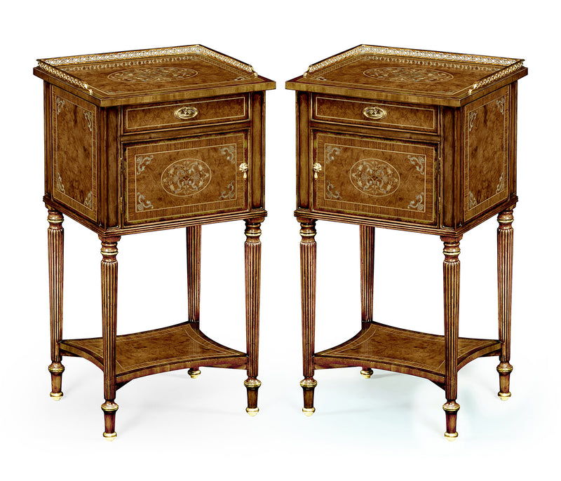 Duchess Collection - Pair of Burl & Mother of Pearl Bedside Cabinets with Undertier