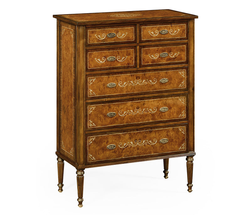 Duchess Collection - Burl & mother of pearl tall chest of drawers