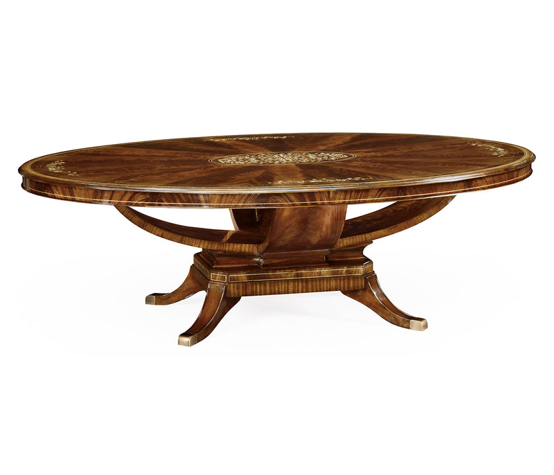 Regency Collection - 96" Biedermeier style oval dining table with fine MOP & marquetry inlay (for 8-10 chairs)