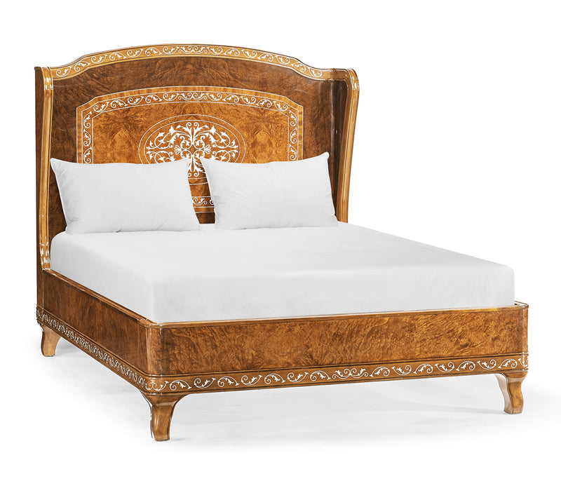 Duchess Collection - Louis XV Style Burl Walnut & Mother Of Pearl UK Queen Bed