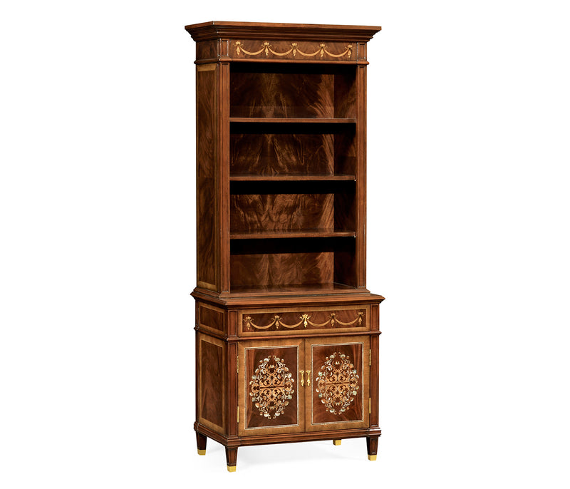 Regency Collection - Tall Mahogany & Mother of Pearl Bookcase on Chest