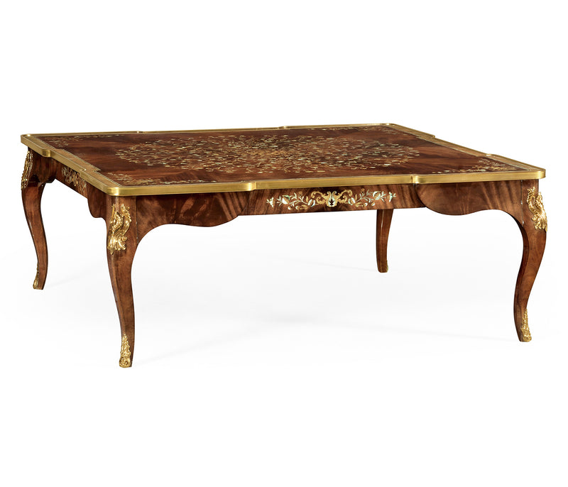 Regency Collection - Mahogany Square Coffee Table with Brass Details