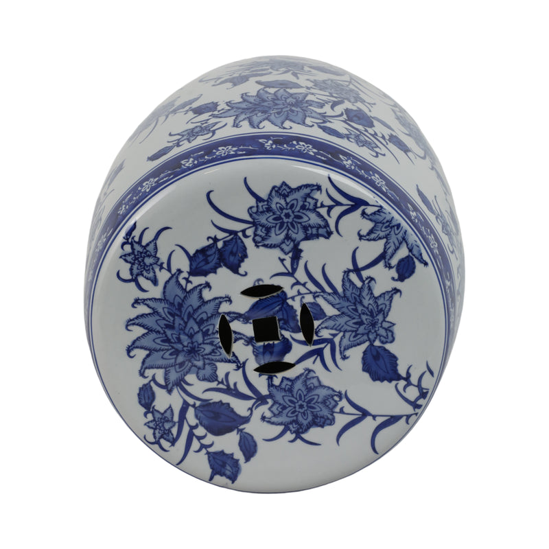 Cer,18" Pinwheel Flower Chinoiserie Stool,blu/wht