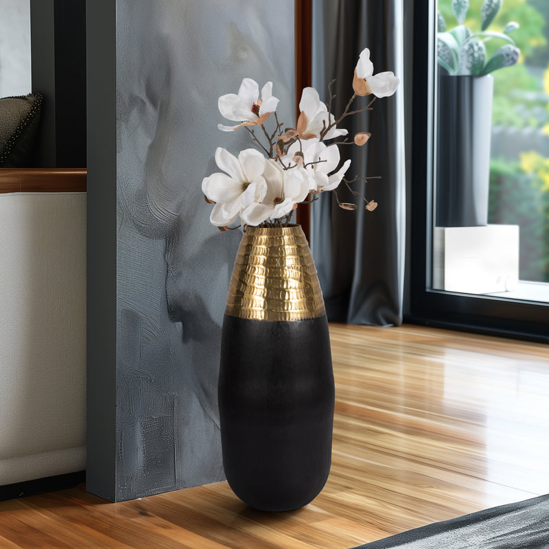 Metal, 20" 2-tone Floor Vase, Black/gold