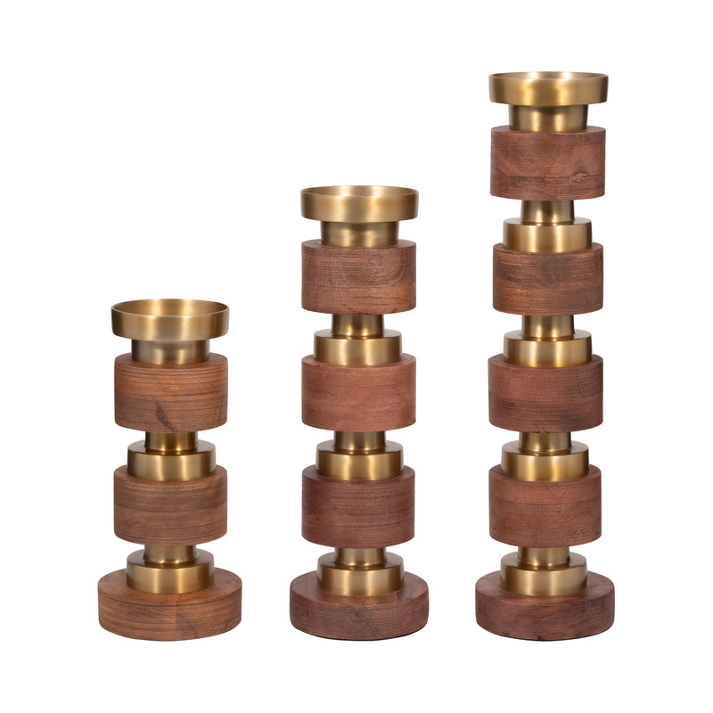 S/3 13/17/22" Hollis Wood Candle Sticks, Brown