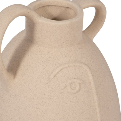 Cer, 8" Face Vase W/ Handles, Ivory