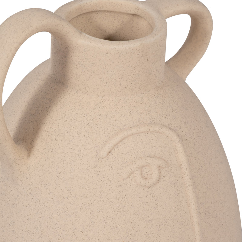 Cer, 8" Face Vase W/ Handles, Ivory