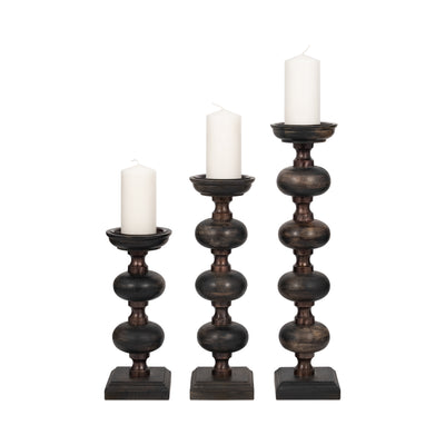 S/3 14/19/23" Sumpter Black Wood Candle Sticks