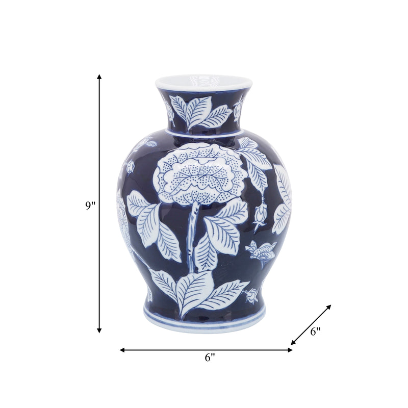 CER, 9"H FLOWER VASE, BLUE/WHITE