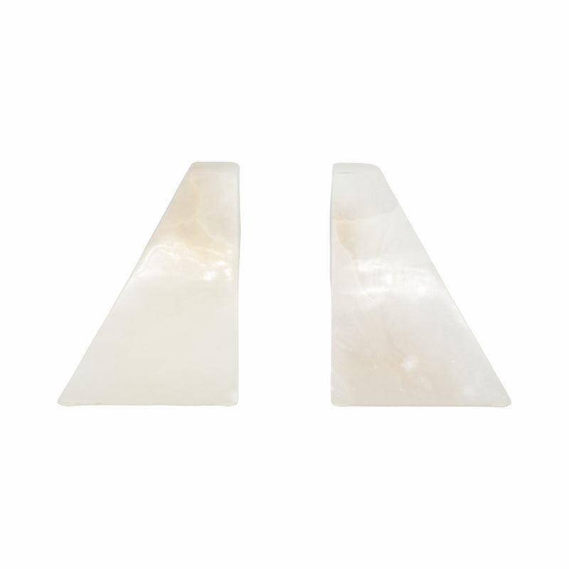 S/2 5" Alabaster Triangular Bookends, White