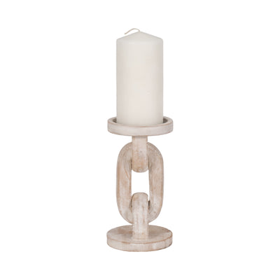 Wood, 8" Chain Pillar Candle Holder, White