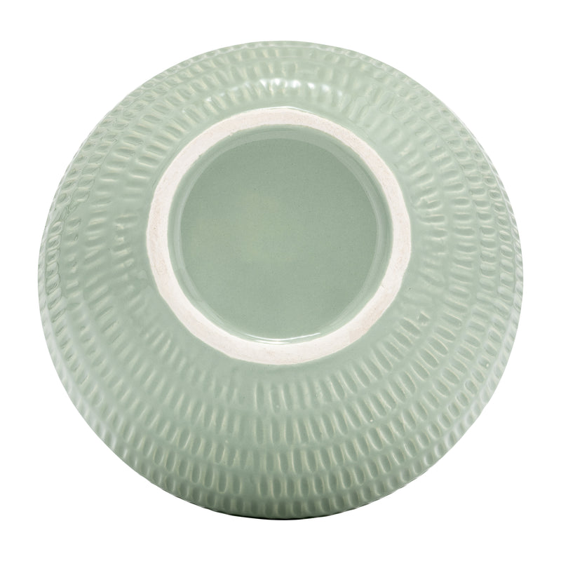 CER,7",STRIPE OVAL VASE,DARK SAGE