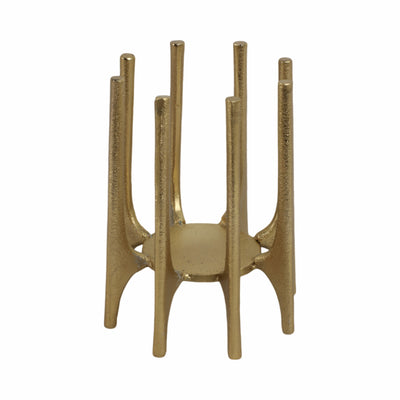 METAL, 6" CANDLEHOLDER WITH SPIKE LEGS, GOLD