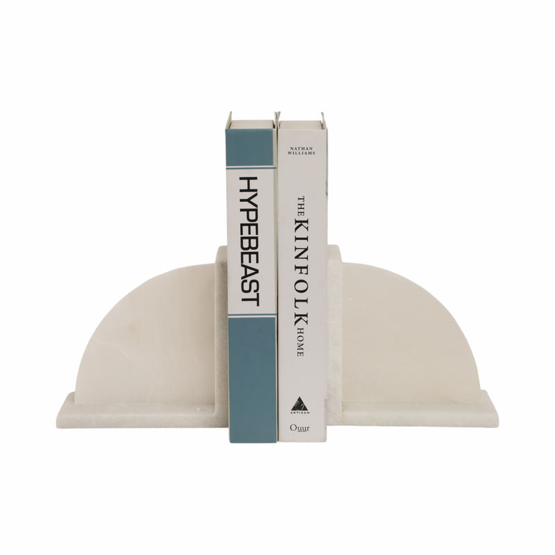 S/2 6" Alabaster Arc Bookends, White