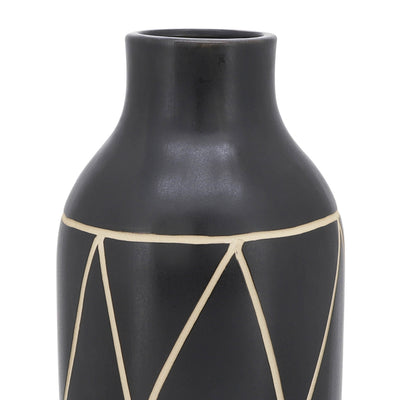 CER, 16"H TRIBAL VASE, BLACK