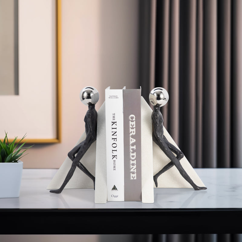 S/2 11" Crestone Figure Bookends With Steel Sphere