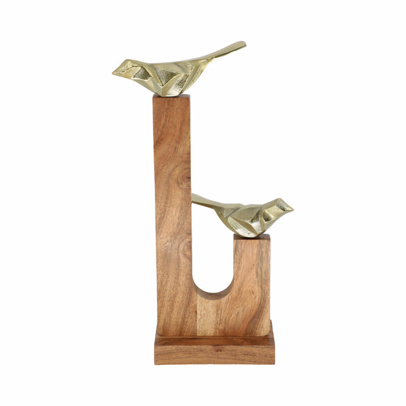 Wood, 2 Birds On Base, Gold/brown