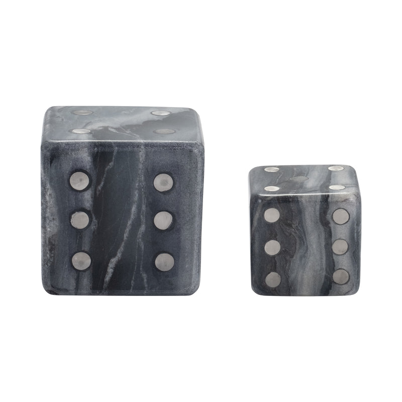 S/2 3/4" Mistry Grey Marble Dice