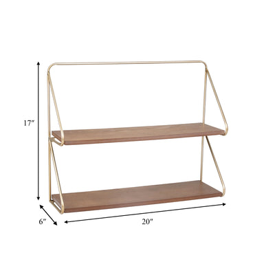 METAL/WOOD 20" 2 TIER WALL SHELF, GOLD