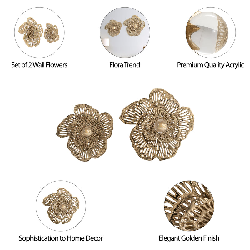 S/2 14/18" Salma Gold Wall Flowers