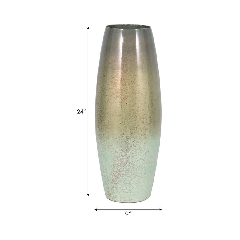 24" Curved Glass Vase Green Mercury Ombre, Multi