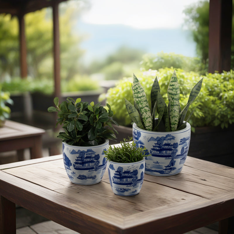 CER, S/3 6/8/10" CHINOISERIE PLANTERS, BLUE/WHITE