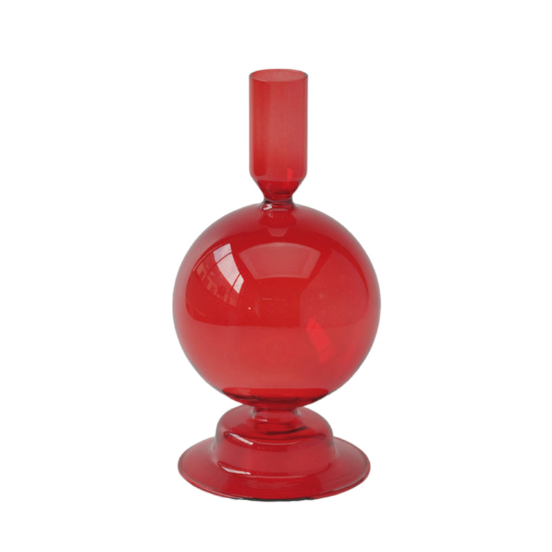 7" Glass Bubble Taper Candle Holder, Red