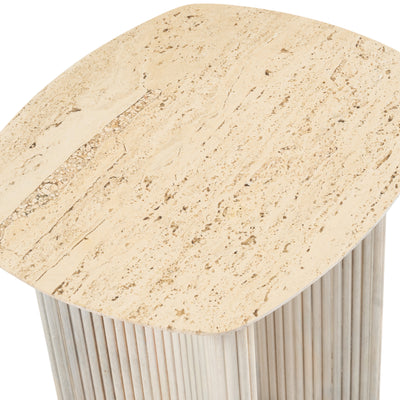 24"catalina Travertine&fluted Wood Accent Table/kd