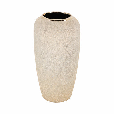 CERAMIC 12" VASE, CHAMPAGNE