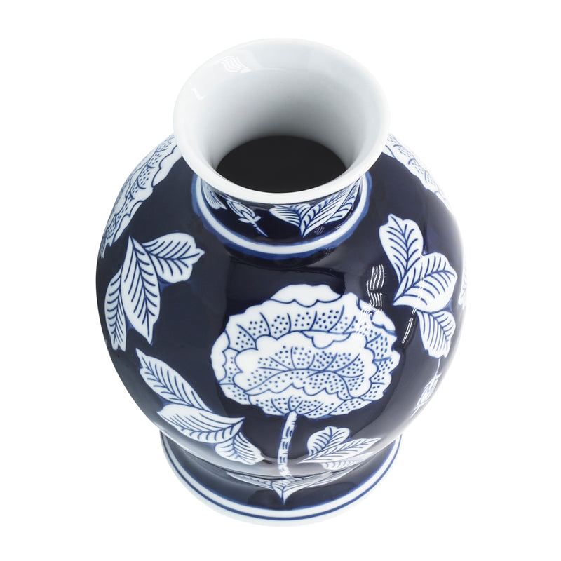 CER, 9"H FLOWER VASE, BLUE/WHITE