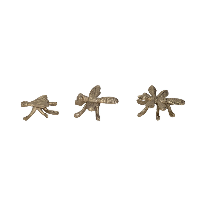 Metal, S/3 3/4/4" Assorted Bugs, Gold