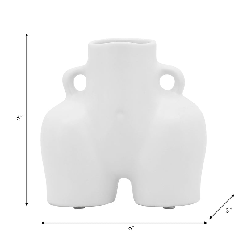 CER, 6" HALF BODY VASE, WHITE