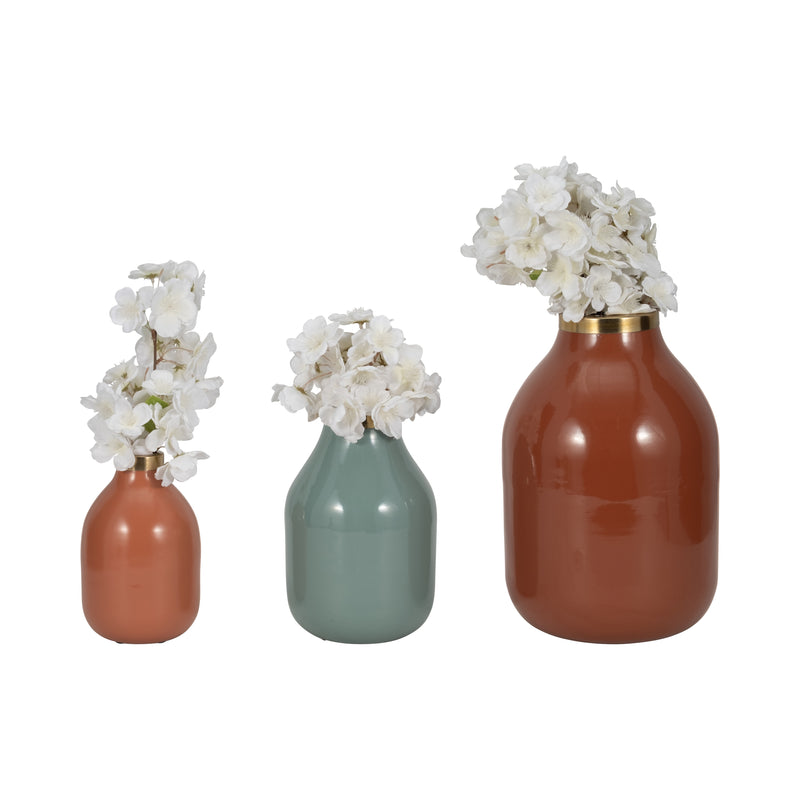 S/3 7/9/12" Jefford Metal Bottle Vases, Terracotta