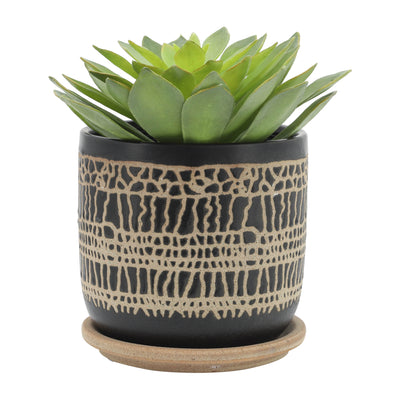 S/2 5/6" GLAZED PLANTER W/ SAUCER, BLACK